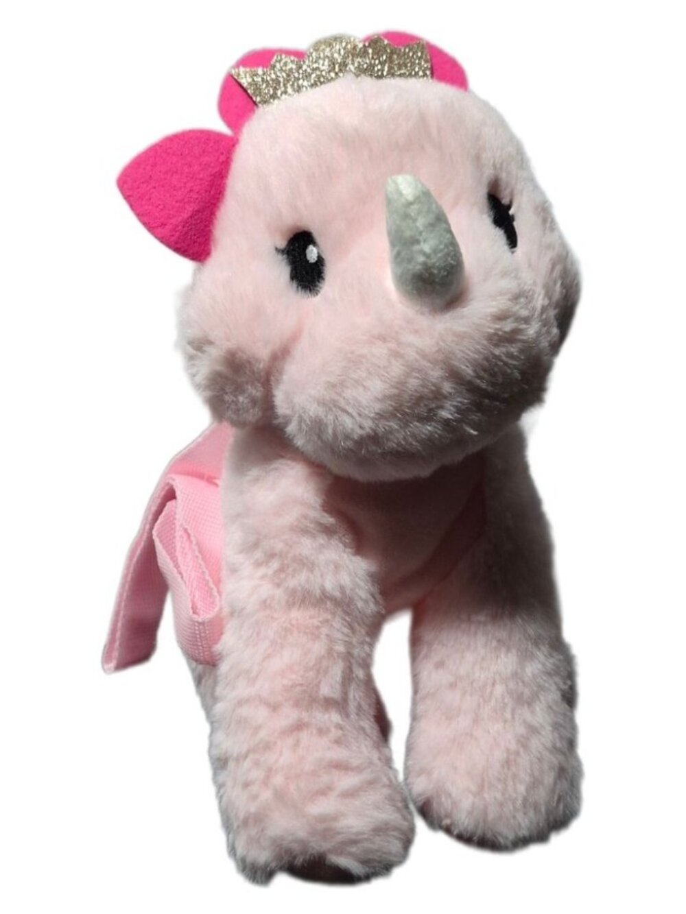 Kids Pink Rhino Princess Plush Backpack Purse Cute Animal Bag
